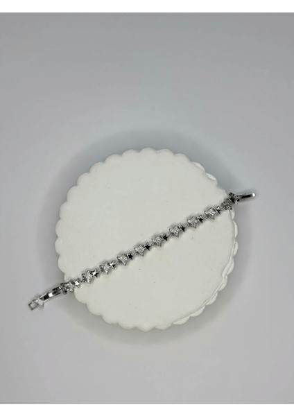 Küçük Taşlı ve Parlak Çift Yıldızlı Silver Bileklik