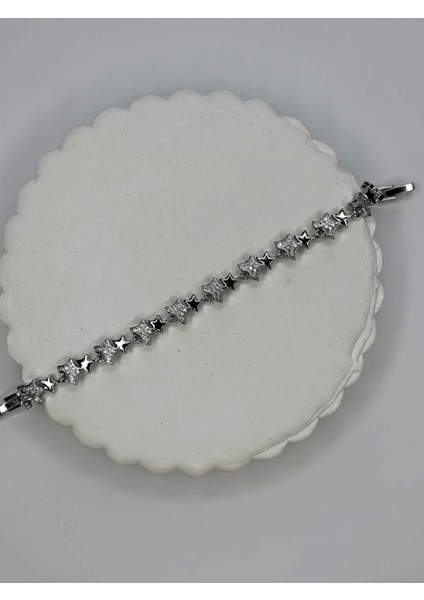 Küçük Taşlı ve Parlak Çift Yıldızlı Silver Bileklik fiyatları