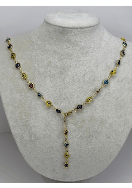 Rengarenk Nazar Boncuklu Gold Y Kolye