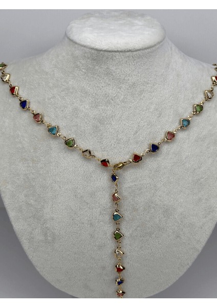 Renkli Küçük Kalpli Gold Y Kolye fiyatları