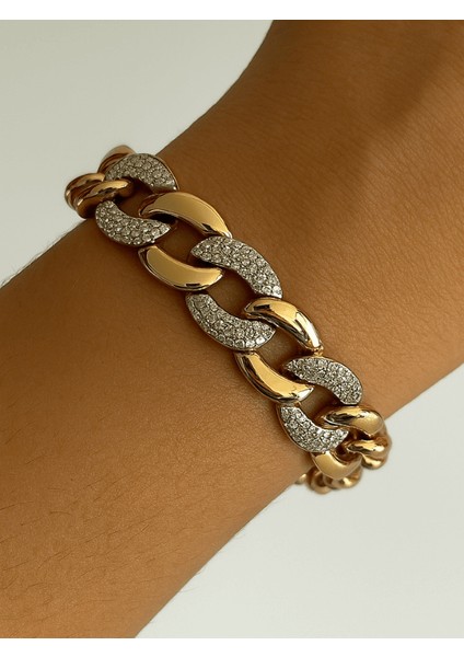 Gümüş ve Altın Örme Taşlı Rose Bileklik modelleri