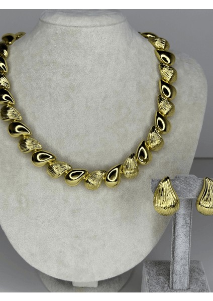 Parlak ve Desenli Altın Renkli Damla Şekilli Gold Set fiyatları