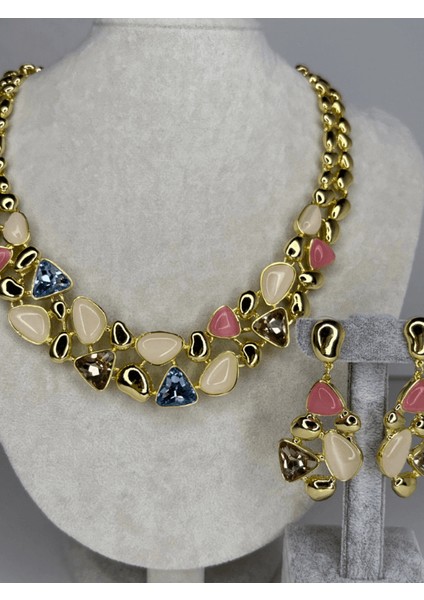 Rengarenk Parlak Geometrik Şekilli Gold Kalın Set