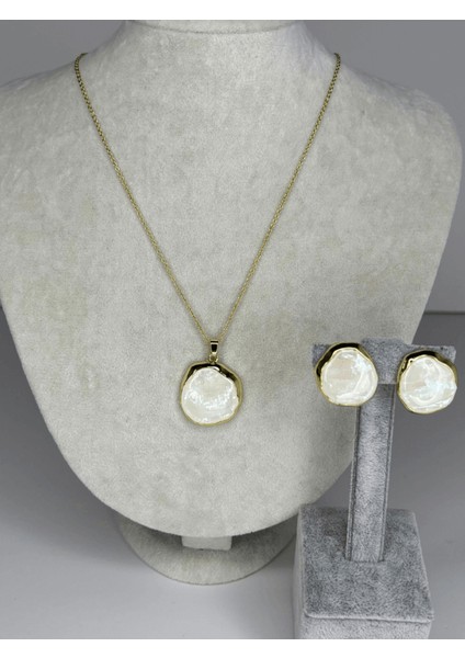 Beyaz Sedef Yansımalı Gold Renkli Set