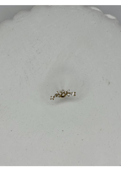 Taşlı Yaprak Detaylı Gold Piercing