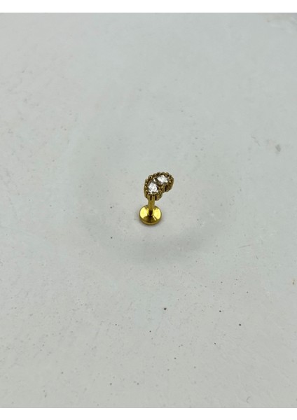 Minimal Çift Taşlı Gold Piercing