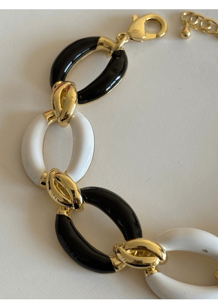 Siyah Beyaz Renkli Altın Detaylı Halka Şekilli Gold Ithal Bileklik fiyatları