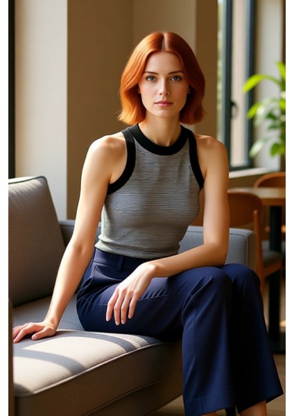 Kadın Bisiklet Yaka Çizgili Kolsuz Crop Triko Kaliteli Şık Rahat Modern Zarif Günlük fiyatları