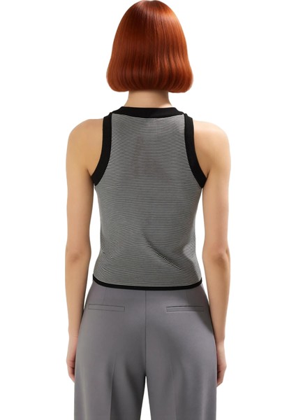 Kadın Bisiklet Yaka Çizgili Kolsuz Crop Triko Kaliteli Şık Rahat Modern Zarif Günlük fırsatları