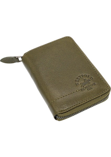 Hakiki Deri Kağıt Para ve Bol Kart Bölmeli Fermuarlı Unisex Cüzdan - Haki fiyatları