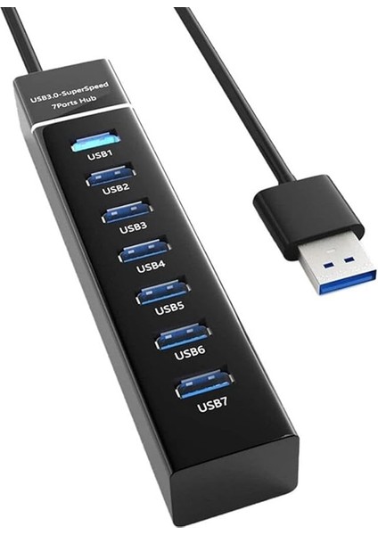 PX-3017 Onezero 1.2 Metre Usb3.0 Hub, 7 Port USB 3.0 Çoklayıcı, USB Çoklayıcı Siyah, 7 Port USB Hub