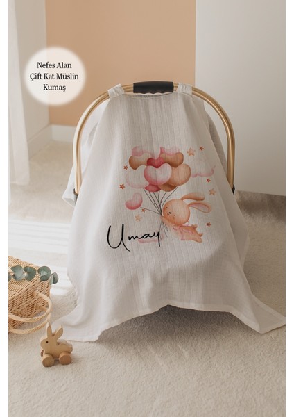 %100 Pamuk Isme Özel Çift Katlı Müslin Puset Örtüsü - Tavşan