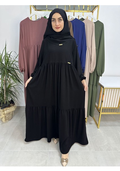 Ferace & Abaya Sufle Eşarp ve Iki Kat Büzgülü Elbise Takım.hijab .hac ve Umre Için Uygundur Siyah fiyatları