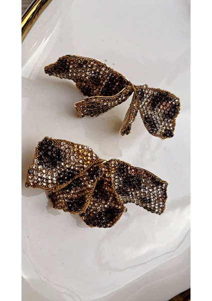 Sarı Işıltılı Yaprak Küpe