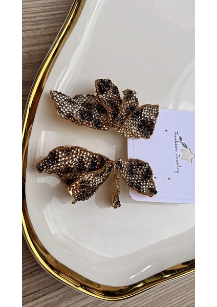 Sarı Işıltılı Yaprak Küpe modelleri