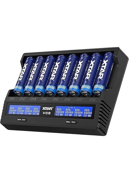 Işlemci Şarj Cihazı, 8 x Li-Ion ve Nimh Piller Için, 18650, Aa, Aaa Vs. Boyutlarında, Evrensel ve Hızlı, Model: Vc8 indirimleri