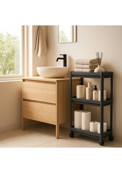 Slim 3 Katlı Tekerlekli Çok Amaçlı Banyo & Mutfak Düzenleyici Raf