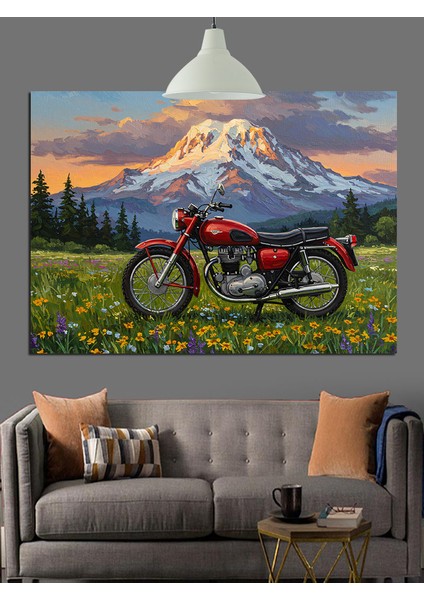 Motorsiklet ve Dağ Manzarası Dekoratif Kanvas - Mdf Ahşap Tablo fiyatları