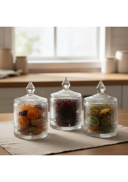 3'lü Line Çizgi Desen Kapaklı Cam Baharatlık Kavanoz Takımı 3 x 325 Ml. modelleri