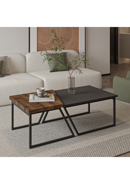 Verona Ikili Orta Sehpa – Modern Tasarım Metal Ayaklı Sehpa Seti