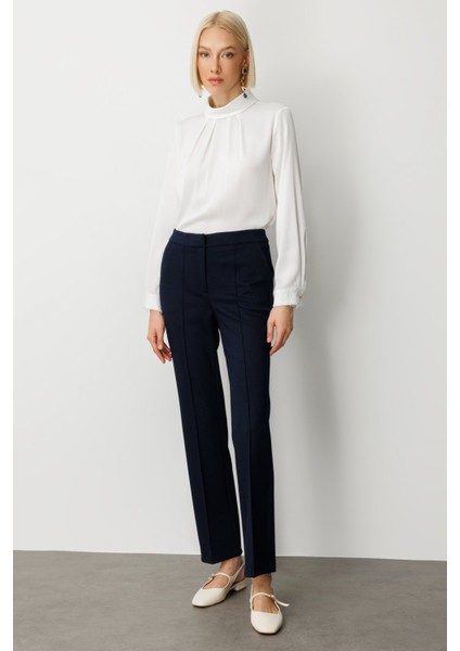 Kadın Düşük Bel Boru Paça Pantolon 5143 Lacivert