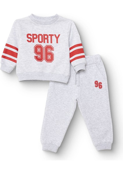 Erkek Bebek Eşofman Takımı Üç Iplik Bisiklet Yaka Uzun Kol Ribanalı Paça