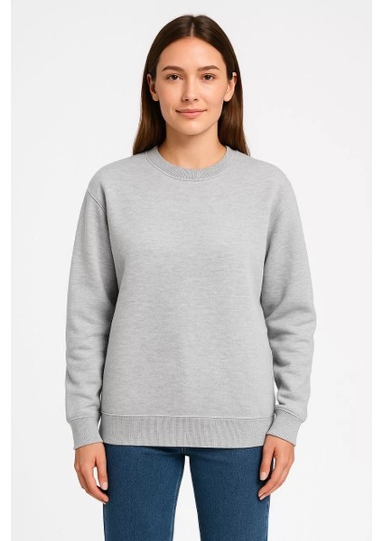 Kadın Üç Iplik Düz Bisiklet Yaka Sweatshirt - Gri fiyatları