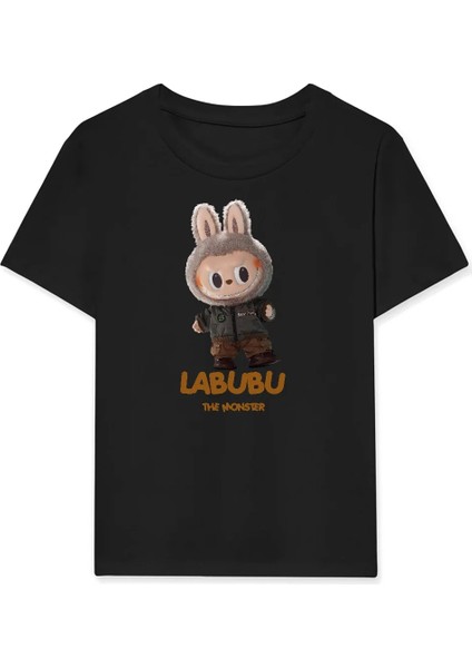 Kız Labubu Çocuk Baskılı T-Shirt - Siyah