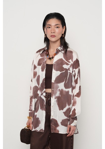 Kadın Büyük Çiçek Desenli Oversize Gömlek