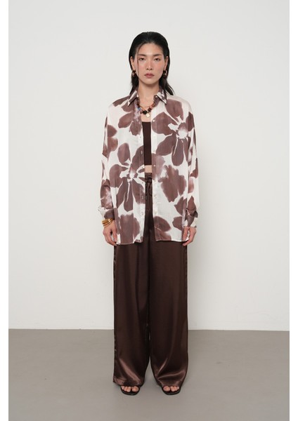 Kadın Büyük Çiçek Desenli Oversize Gömlek fırsatları