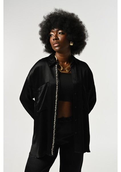 Kadın Önü ve Kolları Taş-Pul Işlemeli Düz Renk Gömlek fiyatları