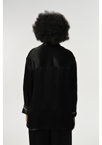 Kadın Önü ve Kolları Taş-Pul Işlemeli Düz Renk Gömlek indirimleri