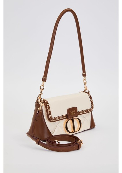 Krem Geniş Taban Kapitone Omuz Çantası fiyatları