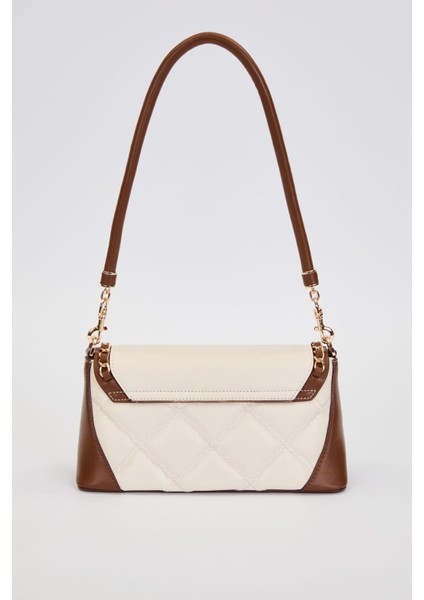 Krem Geniş Taban Kapitone Omuz Çantası fırsatları