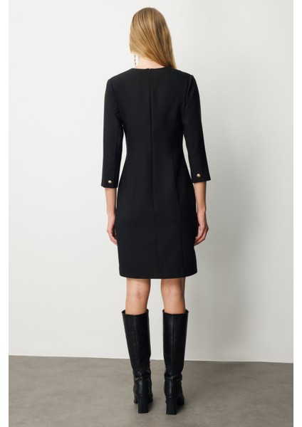 Kadın Beli Metal Aksesuarlı Midi Elbise 4033 Siyah fırsatları