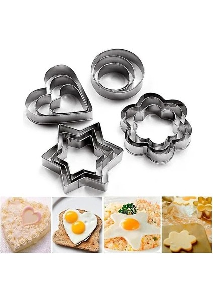 12 Adet Paslanmaz Çelik Kurabiye Kalıbı Kalp,yıldız,çiçek,yuvarlak Kek,bisküvi Kurabiye Kalıbı