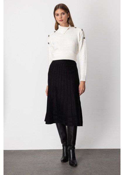 Kadın Pileli Midi Boy Triko Etek 60201 Siyah fiyatları