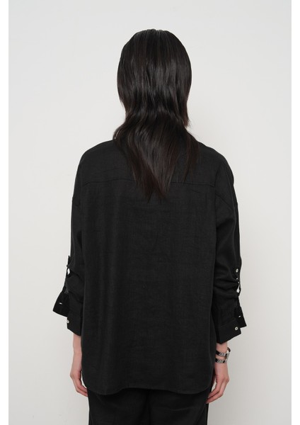 Kadın %100 Keten Kolları Düğme Detaylı Gömlek indirimleri