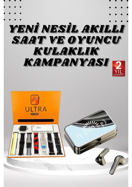 Aynalı Bluetooth Kulaklık ve 7 Kordonlu Akıllı Saat Dijital Göstergeli Uzun Pil - MCT8512-9814
