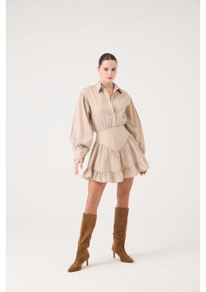 Korse Görünümlü Mini Ashley Elbise Bej
