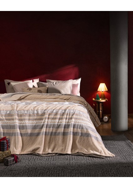 Nozane Çift Kişilik Welsoft Baskılı Battaniye - Gri/bej