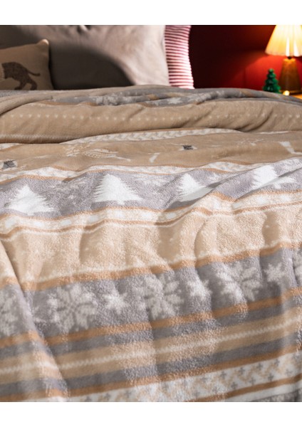 Nozane Çift Kişilik Welsoft Baskılı Battaniye - Gri/bej fırsatları