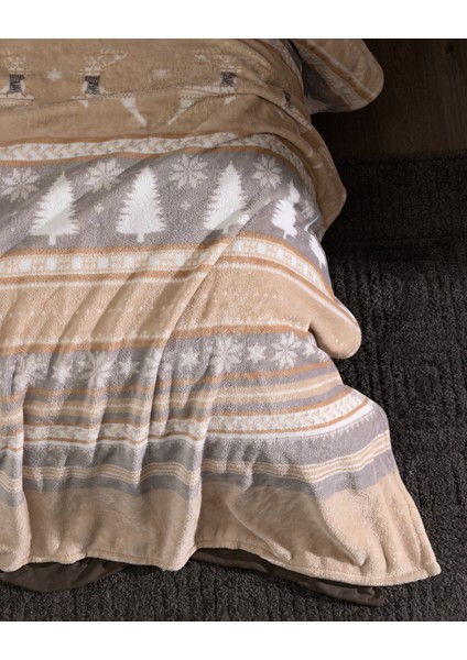 Nozane Çift Kişilik Welsoft Baskılı Battaniye - Gri/bej indirimleri