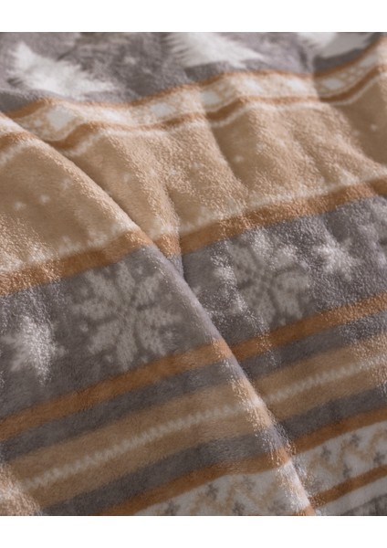 Nozane Çift Kişilik Welsoft Baskılı Battaniye - Gri/bej