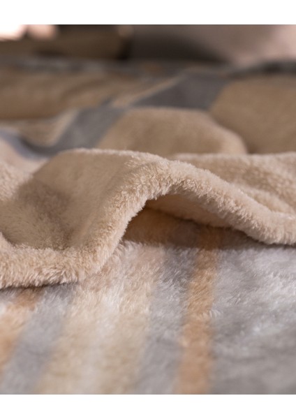 Nozane Çift Kişilik Welsoft Baskılı Battaniye - Gri/bej