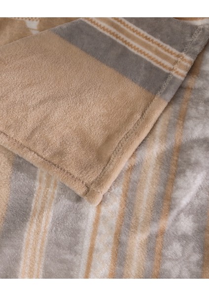 Nozane Çift Kişilik Welsoft Baskılı Battaniye - Gri/bej