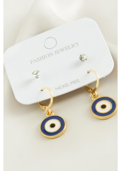 4 Adet Nazar Taşlı Mineli Halka Küpe