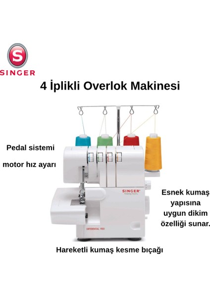 14 Sh 654 4 Iplikli Overlok Makinesi+4 Lü Overlok Dikiş Ipliği Hediye
