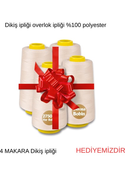 14 Sh 654 4 Iplikli Overlok Makinesi+4 Lü Overlok Dikiş Ipliği Hediye