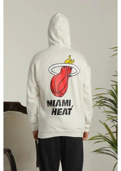 Erkek Oversize Üç Iplik Kapüşonlu Sweatshirt –sırt ve Ön Baskılı, Kanguru Cepli, Rahat Kalıp Maskot Desenli Model - Siyah Beyaz